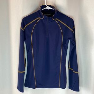 Ladies 1/4 Zip Sport Long Sleeve Shirt Quick Dry Navy & Gold